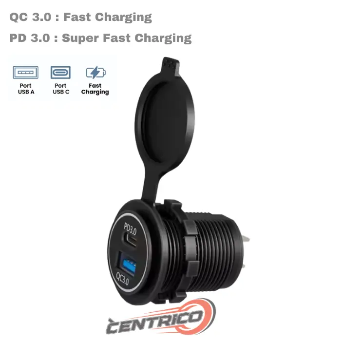 USB Charger 12V QC PD Dual Port USB-A & Type C Fast Charge / USBKGG004-GKT