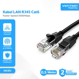 Vention Kabel LAN RJ45 Cat6 UTP Gigabit Ethernet UTP 1000Mbps LAN Cable 0,5M 0,5 Meter Black - IBEBD