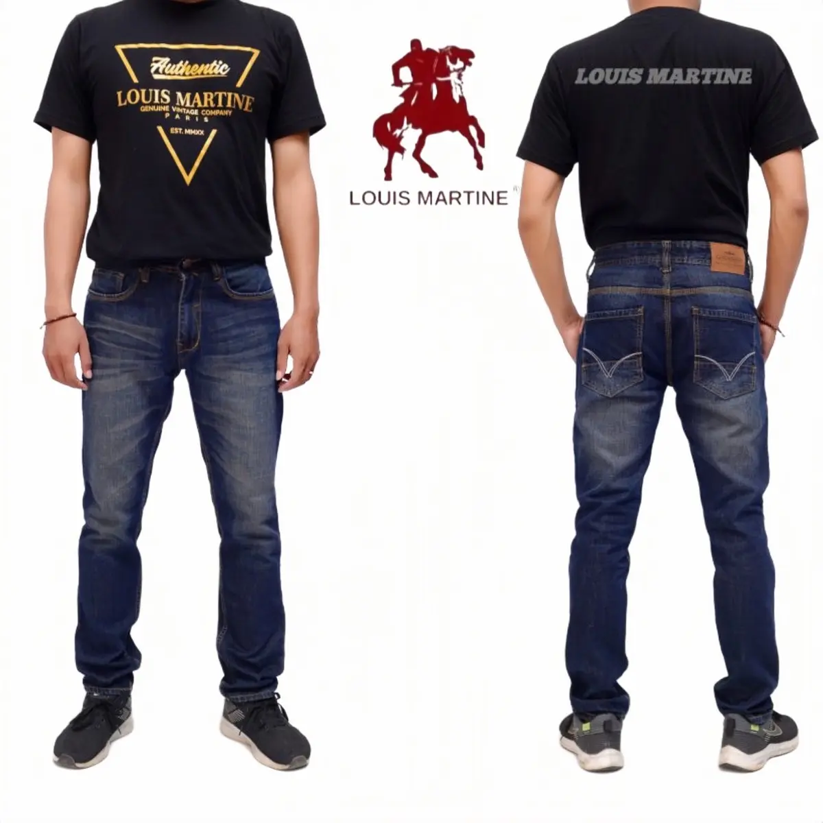 Celana Jeans Pria Reguler Louis Martine Original Size 28-38 Nyaman Panjang Denim Fit Slim Biru Muda