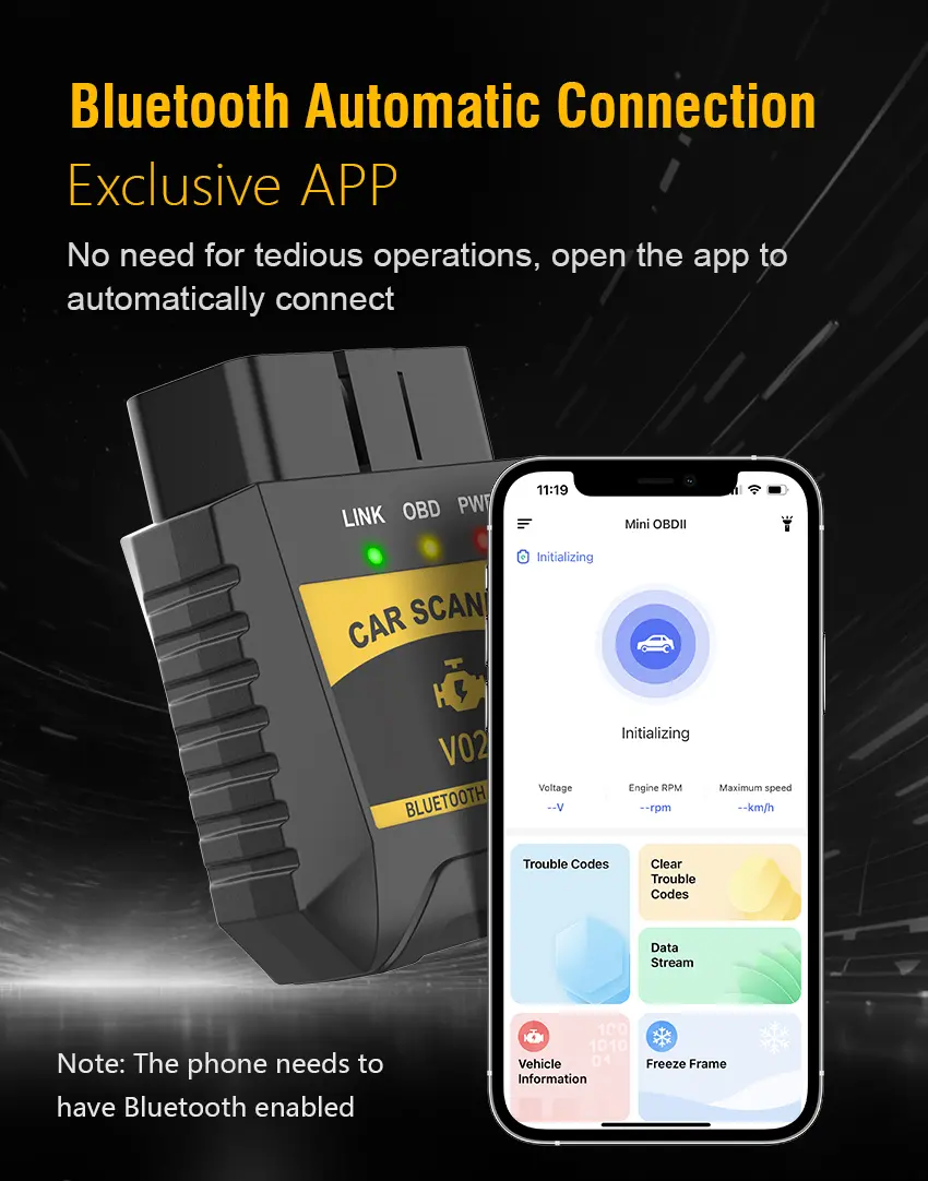 V020 OBD2 Scanner Bluetooth 5.4 Code Reader EOBD Automotive Fault Diagnosis Tool Vehicle Information Data Stream Performance Test IOS Android