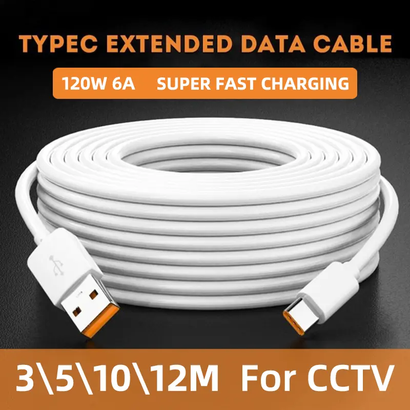 3M 5M 10M 12M Type C/Micro USB Android Charging Cable for IP Camera CCTV Black Red White Wire kabel  android kabel  data Charger 2