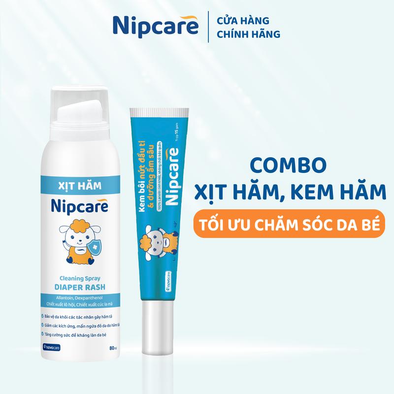 Combo xịt vệ sinh và kem dưỡng ẩm sâu Nipcare 15g cho bé và mẹ