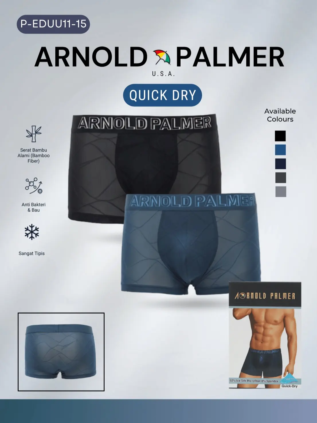 ARNOLD PALMER CELANA DALAM PRIA SHORTY ICE SILK MICROFIBER PREMIUM STRETCH (ISI 2 PCS) - P-EDUU11-15