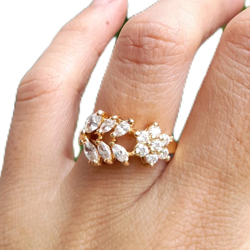 Cincin Bunga Permata  size 6 diameter 1.6cm- Cincin Wanita Berhias - Rings 0