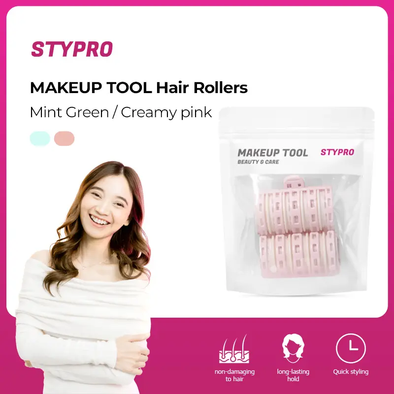【Vanda's choice】STYPRO Professional Hair Roller | Make Up Tool Roll Rambut Velcro Besar Poni Warna Produk Creamy Pink/Mint Green ST-4000| Pengeriting Rambut Berongga Keriting Rambut Keriting Rambut Berbulu Tirai Kepala Udara Penjepit Delapan Poni ST-4000