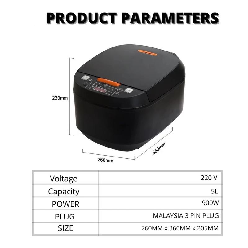 Product Introduction of Rice Cooker Black Smart Screen Multifunction periuk nasi elektrik Non-Stick Pot For 3-10 People 5-6L 40