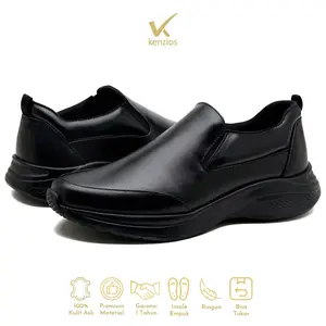 KENZIOS Sepatu Formal Modern Slip On Pantofel Sneakers Pria Kulit Asli ZORRO 2.0 Full Black