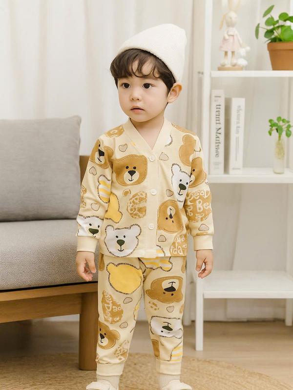    2 Bộ TẶNG 1 Đôi VỚ   Bộ áo quần dài tay Pijama in 3D MinGy Baby phối cúc áo in hình sắc nét cho bé trai bé gái siêu xinh mặc nhà đi học đi chơi  phong cách HQ 