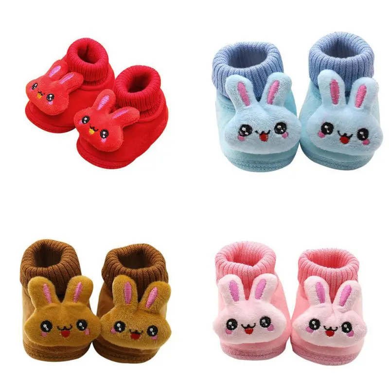 Giày Cotton Hoạt Hình Cho Bé, Giày Dệt Kim Cho Trẻ Mới Biết Đi, Thỏ Mắt To Dễ Thương, Đế Mềm, Cho Trẻ Sơ Sinh