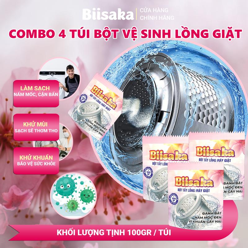  Combo 4 Túi Bột Vệ Sinh Lồng Giặt Biisaka Làm sạch Khử Mùi Khử Khuẩn 
