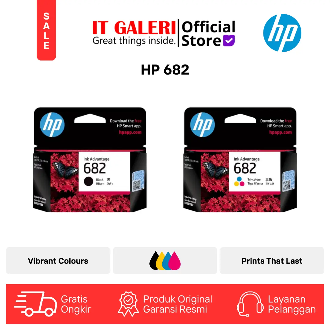 Tinta Printer HP Original 682 Black and Color Ink Advantage Cartridge