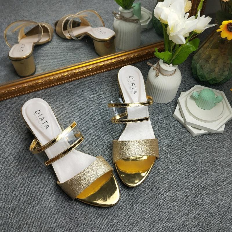 Sandal Heels Wanita Pasir Gliter Tinggi 5cm Mika Bahan Gliter Ukuran 37-40 - Sendal 3