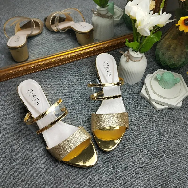 Sandal Heels Wanita Pasir Gliter Tinggi 5cm Mika Bahan Gliter Ukuran 37-40 - Sendal 2