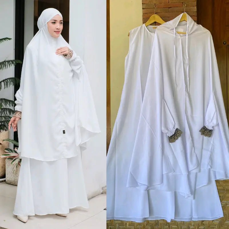 Khadijah Haji Umrah set gamis iner tanpa lengan khimar tangan smok karet Size Jumbo XXXXL Jilbab Kombinasi 5