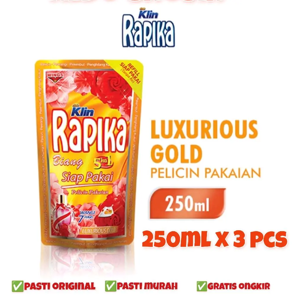Rapika biang pelicin, pewangi & pelembut pakaian refill luxury gold 250ml x 2 pcs