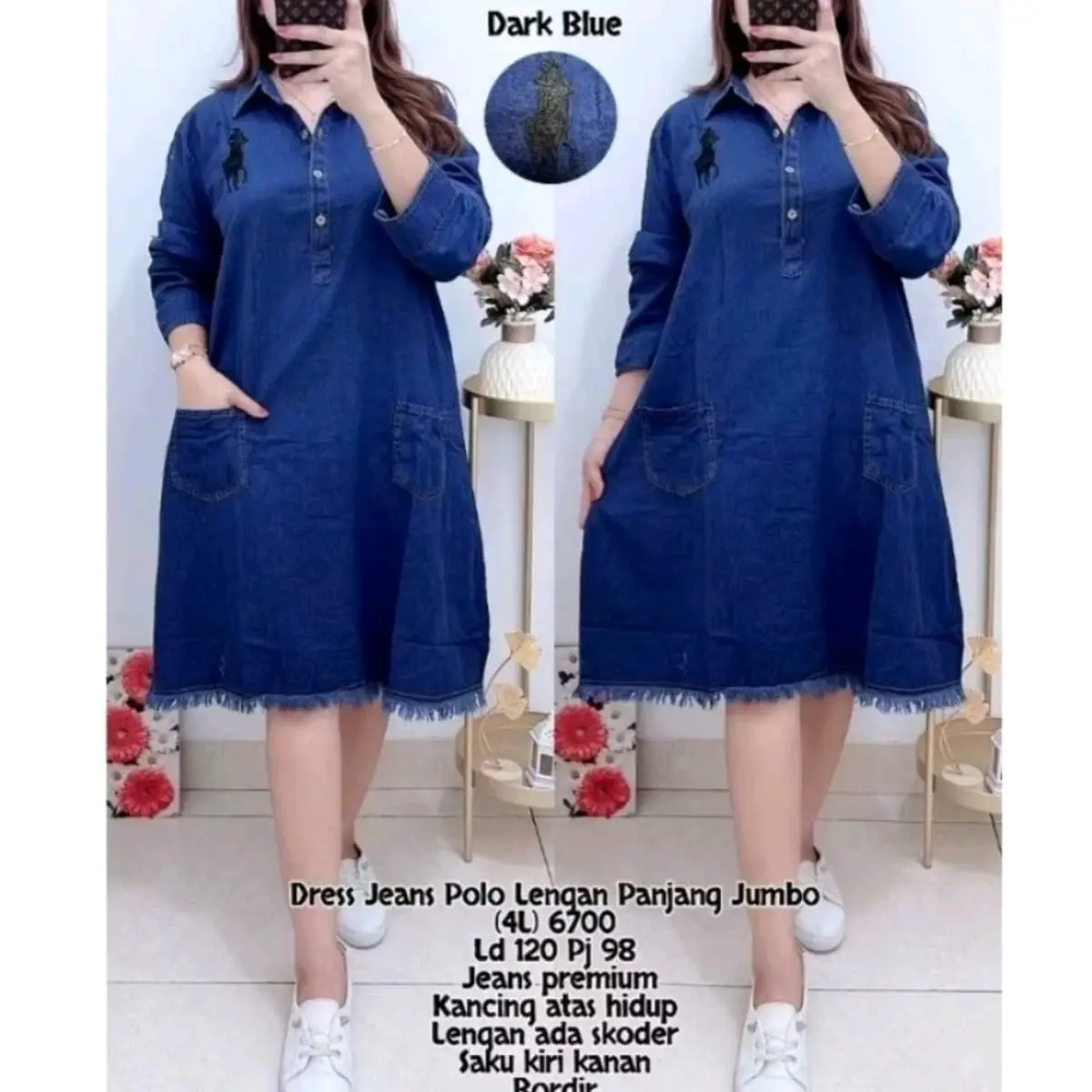 Dress Jumbo Jeans Ld 120 - Dress Denim Big Size - Baju Jeans Wanita Bordil Murah