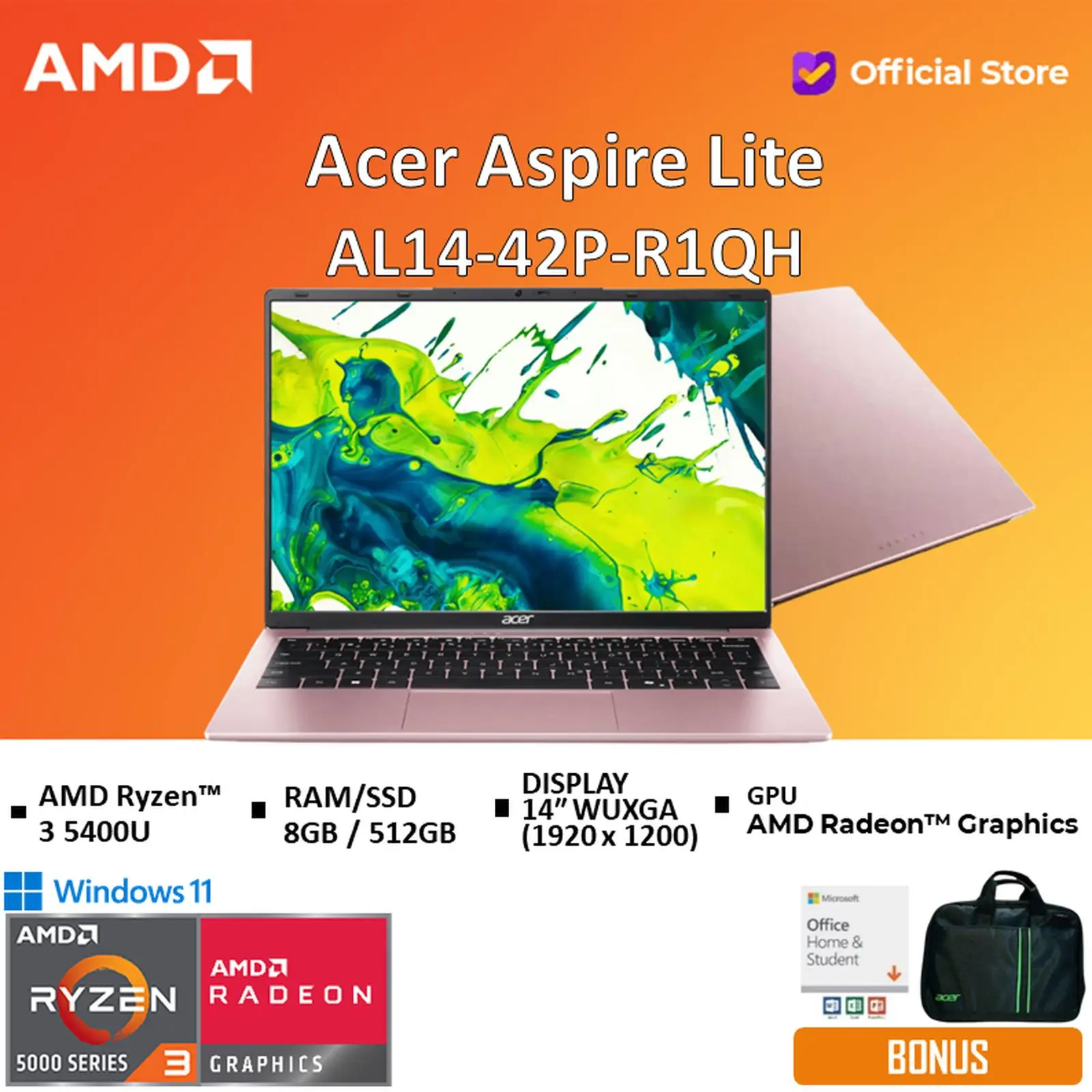 Acer Aspire Lite 14 AL14 Ryzen 3 5400 8GB 512GB W11+OHS+M365B 14.0WUXGA IPS -R1QH
