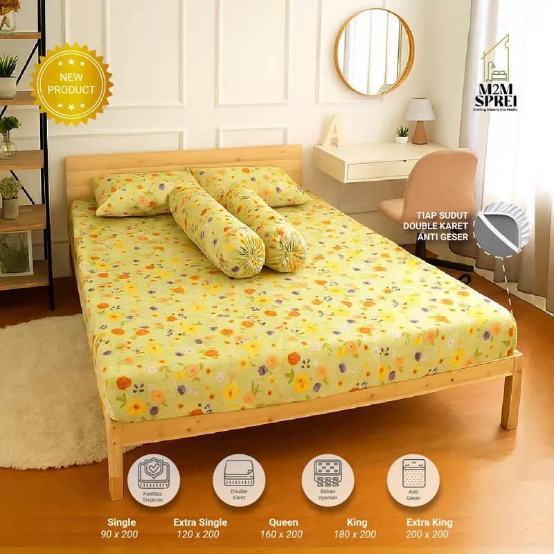 Tinggi 30 CM Sprei Double Karet Fullset Motif Bunga Geometris Queen 160x200, King 180x200, Extra King 200x200 1