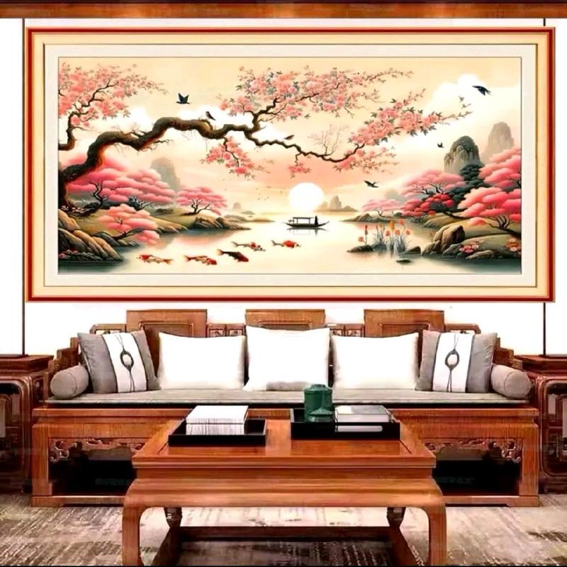 Tranh thêu chữ thập CẢNH THỦY MẶC mẫu đẹp vs8312-120x65cm thêu kín tranh chưa thêu handmade diy