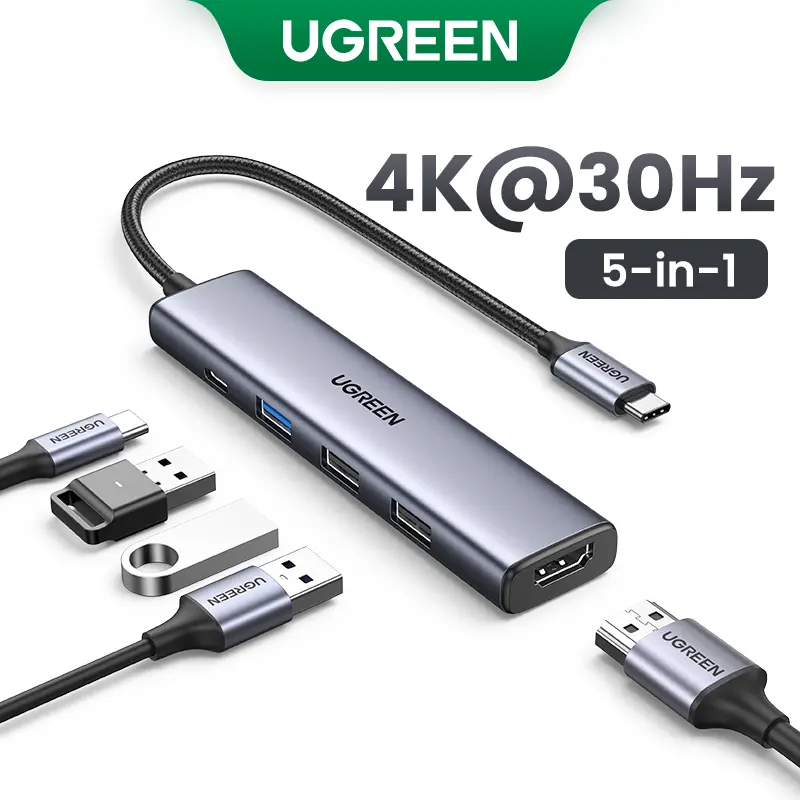 (W)UGREEN Bộ chuyển đổi 5 trong 1, Hub USB loại C sang PD 3.0, HDMI 4K@30Hz/ 60Hz, 100W