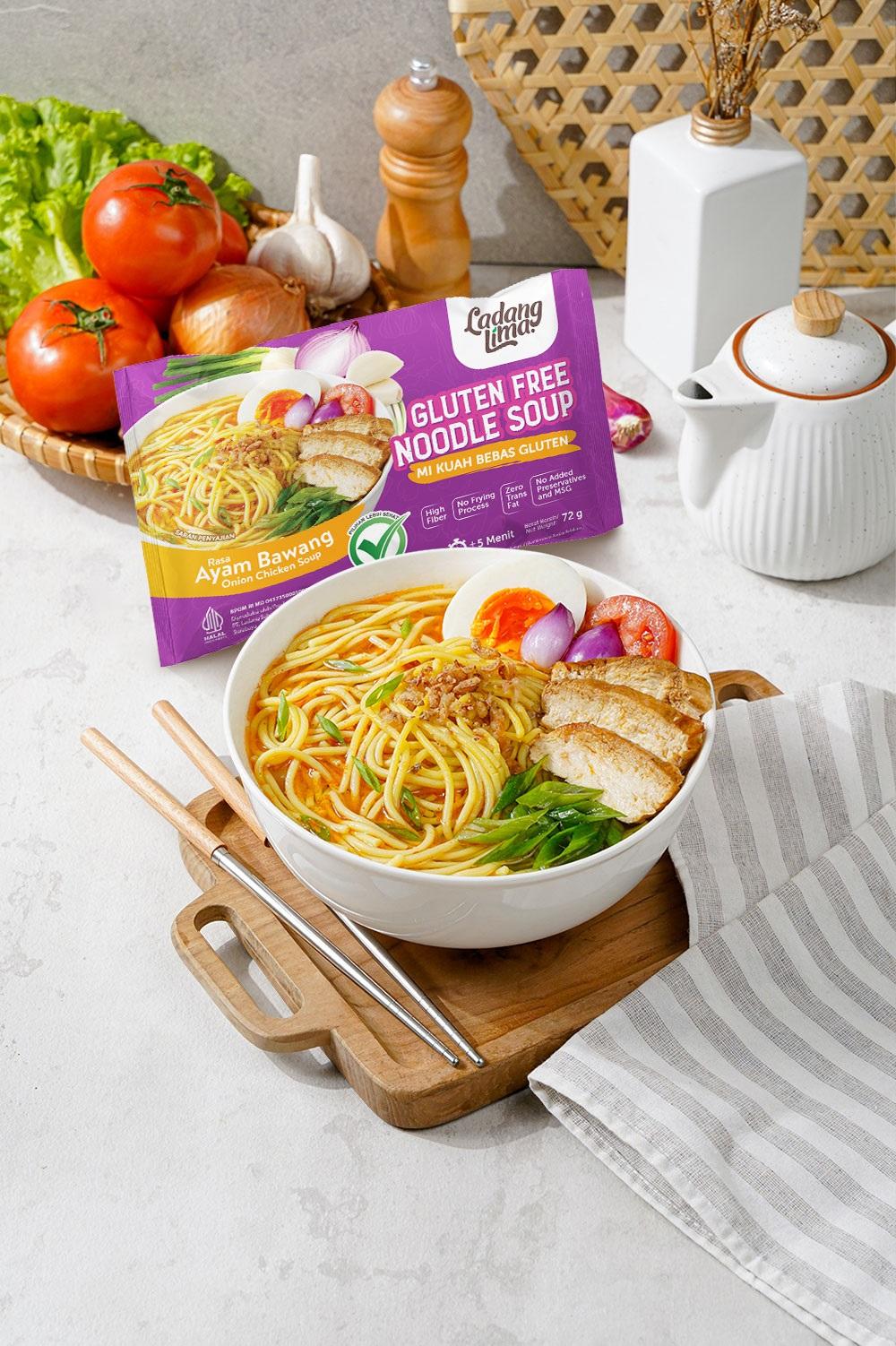 Ladang Lima - Mie Sayur Instan Bebas Gluten dan MSG ( Gluten Free Veggie Noodle ) 76g - Ayam Bawang