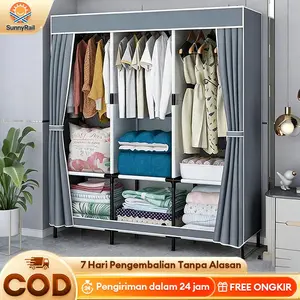 Lemari pakaian multifungsi, lemari portable tahan debu dengan gantungan, lemari warna solid di tiga sisi, lemari pakaian sederhana kokoh dan tahan lama Furniturelemari tropi persebaya 5 susun jumbo