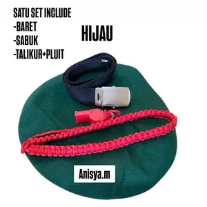 ATRIBUT/AKSESORIS TNI AD ANAK/TOPI BARET ANAK HIJAU+GESPER+TALIKUR+PLUIT