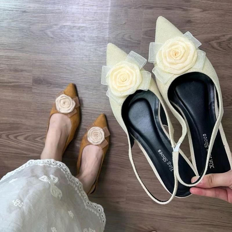 Chị Đẹp Store - Giày búp bê hoa hồng da lộn giày sandal mũi nhọn đính hoa hồng - U142 Shoes Nữ