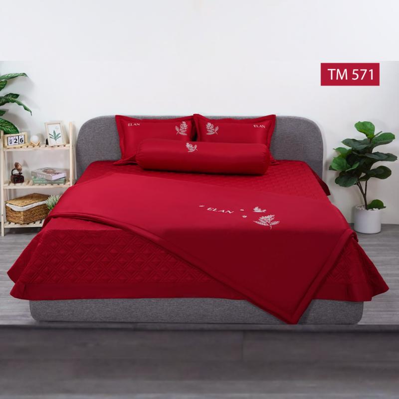 Bộ chăn ga gối Elan 5 món cao cấp chất liệu TM Tencel Phi lụa gồm 1 ga/drap (chun chần hoặc chần phủ, 2 vỏ gối đầu 45x65, 1 vỏ gối ôm, 1 chăn bốn mùa 200x220)