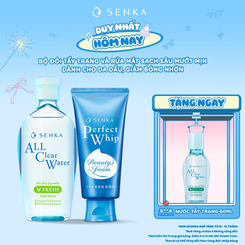 [SENKA] Bộ đôi Nước tẩy trang micellar giảm bóng nhờn SENKA A.L.L CLEAR WATER FRESH 230ML & Sữa rửa mặt sạch sâu mướt mịn SENKA PERFECT WHIP 120G