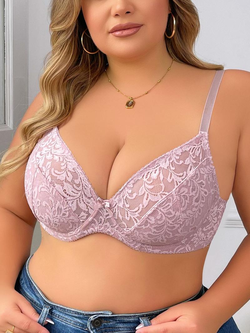 Product Introduction of PlusGalpret Floral Lace Underwear Breathable Half-Transparent Bra Plus Size Lingerie Unlined Thin Bras for Women 38C 38D 40C 40D 42C 42D 44C 44D 46D 48D-3042 2