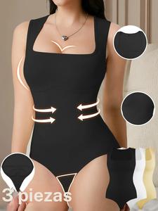 Body moldeador de cuello cuadrado sólido para mujer, faja sin mangas con control de abdomen, sin costuras, Ropa interior moldeadora para mujer para todas las estaciones