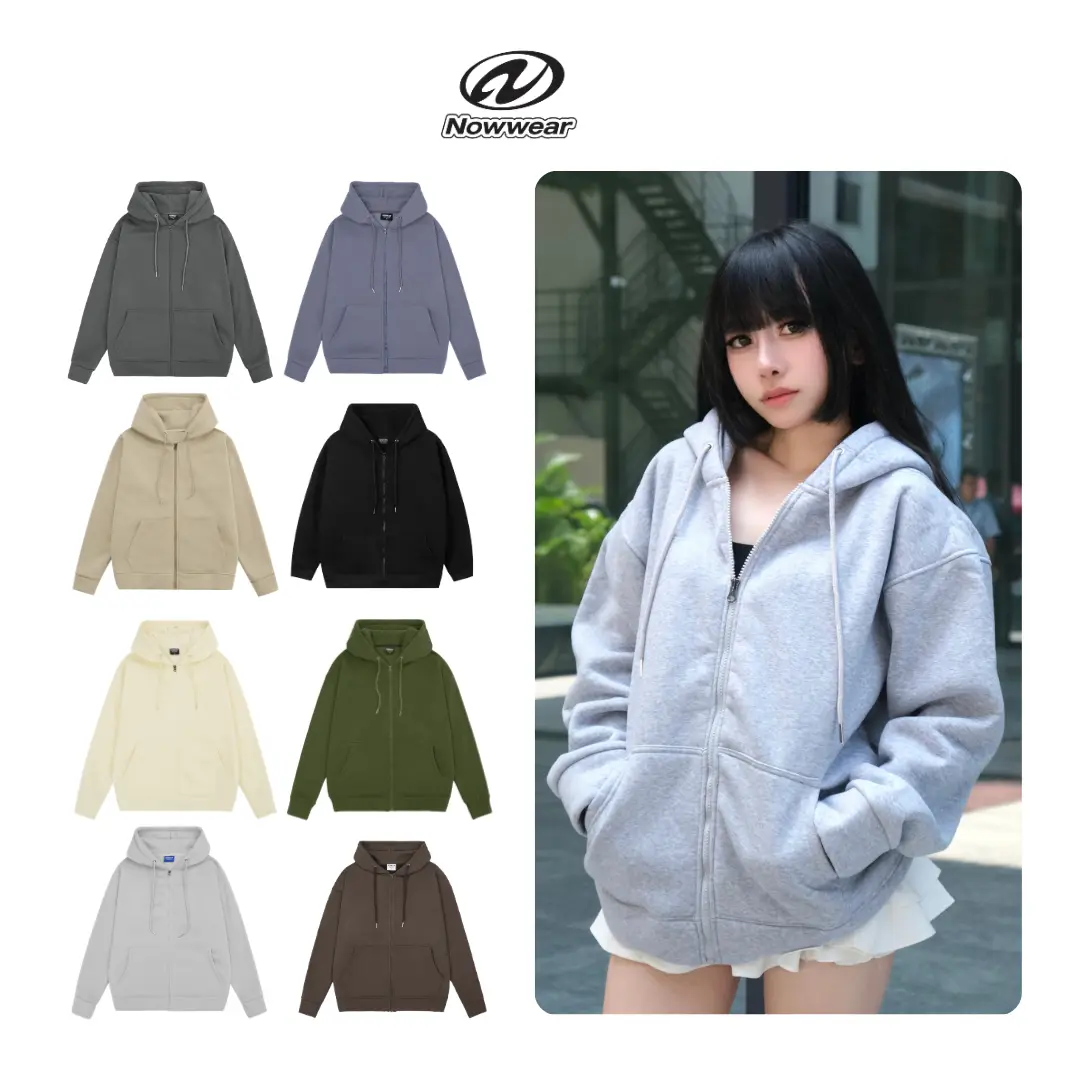 Áo khoác dây kéo Hoodie Zip Nowwear Local Brand Unisex chất Nỉ Bông form rộng oversize , mũ 2 lớp Jacket Nam Menswear Đen Kem hoodie  zip aokhoac nam