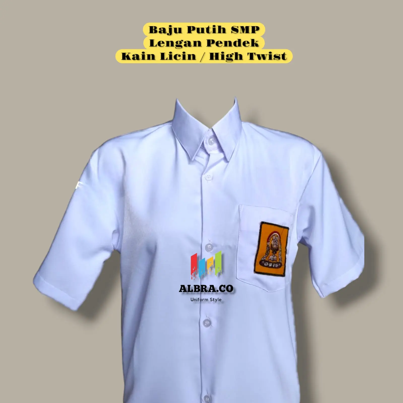 Baju Putih SMP/MTS Lengan Pendek Kain Licin / Kaim Oxford Hem
