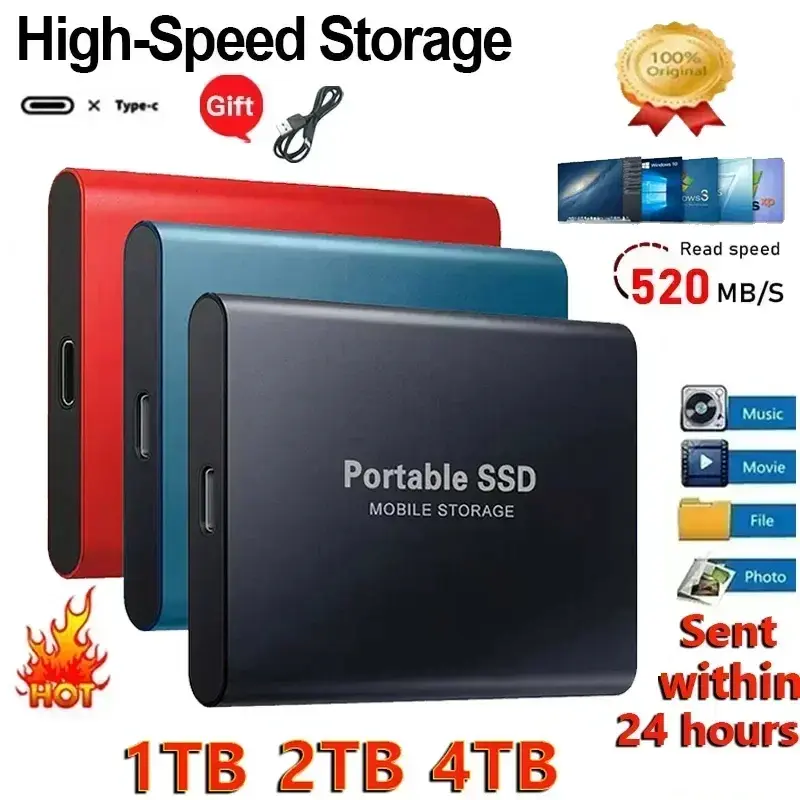 Ổ cứng gắn ngoài, tốc độ cao, 1TB, SSD Cầm Tay 2TB, 4TB, Ổ cứng thể rắn, Giao diện USB 3.1 Loại C, Thiết bị lưu trữ, dành cho máy tính xách tay