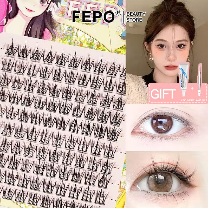 FEPO 8/10 Hàng Lông Mi Giả 11-12mm tự nhiên Sức Chứa Lớn Chất Lượng Cao Món quà miễn phí Keo dán lông mi + nhíp