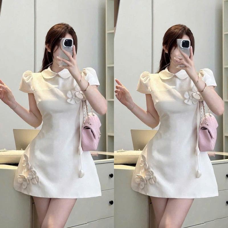  Đầm Váy Nữ Cổ Sen Khóa Kéo Tay Bồng Dáng Xòe Đính Hoa Kèm Quần Kiểu Dáng Tiểu Thư Sang Chảnh Thanh Lịch Cho Nàng Diện Tiệc 