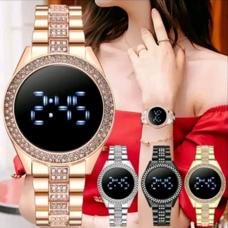 Jam Tangan Wanita LED Touchscreen Digital Permata Mewah - Rantai Stainless Berkualitas - Watches Elegan Aksesoris 3