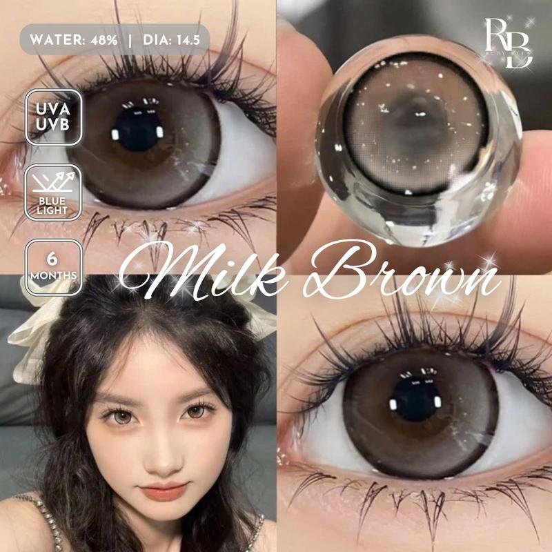 [CÓ CẬN] 1 Cặp Kính Áp Tròng Màu Nâu Milk Brown 14.5mm, Lens Mắt Màu Nâu 0-5 Độ + Tặng Khay Dụng Cụ