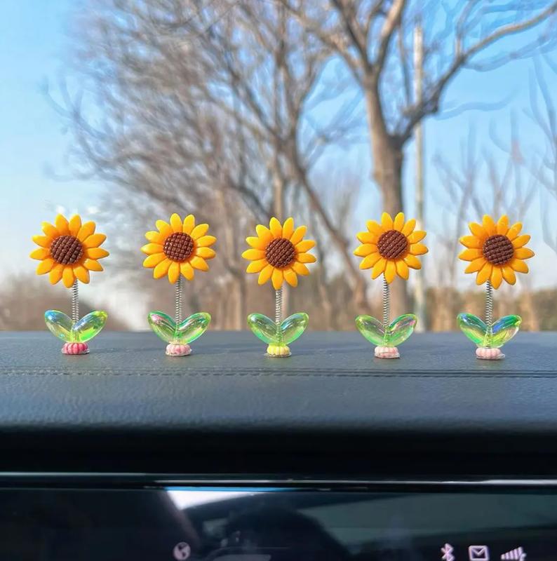 Lucu bobblehead bunga matahari ornamen mobil bunga segar konsol tengah mobil ornamen kaca spion 2