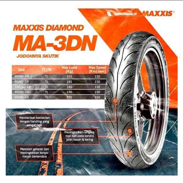 MAXXIS DIAMOND 100 / 80 - 14 MA - 3DN Ban Motor Matic VARIO TUBELESS FREE PENTIL 3