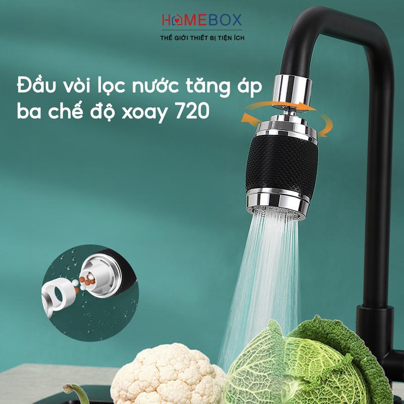 Đầu Vòi Lọc Nước Tăng Áp Bồn Rửa Chén Bát Vòi Lọc Nước Xoay 720 Ba Chế Độ Lọc Cặn Bẩn Kháng Khuẩn