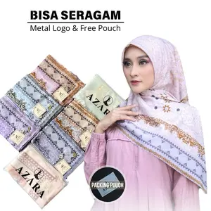 (BISA SERAGAM) AZARA Hijab Persegi Empat Motif Metal Logo Free Pouch Square Voal Nyaman Lembut Kerudung Wanita Muslim