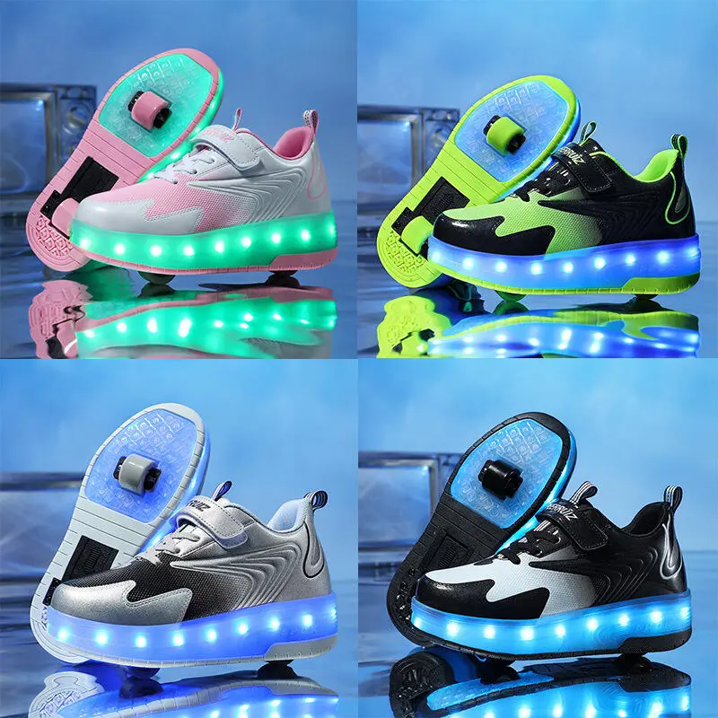 Lampu anak-anak, anak laki-laki dan perempuan, mahasiswa, peledak berjalan dewasa, sepatu terbang roda ganda, roda, sepatu, skate roller
