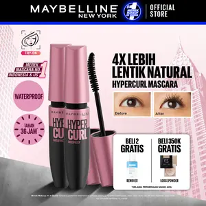 Maybelline Volum Express Hypercurl Waterproof Mascara Make Up Twinpack – 5 mL Very Black Smudgeproof Lentik Natural Tahan 36 jam Maskara