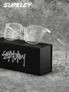 SUPKLEY カジュアルで快適なフルフレーム メンズメガネ、大判のポリカーボネート素材、ファッション装飾、ブルーライトカットクリアレンズ、注目商品