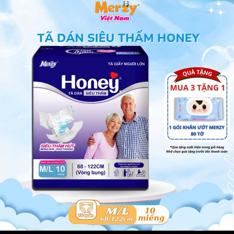  Bỉm già merzy có vách  10 bịch-100 miếng size  M L Bỉm dán  Siêu thấm - Siêu tiết kiệm 
