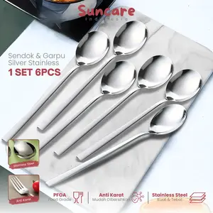 Suncare Sendok Stainless Steel Korea Sujeo SUS 304 Sendok Korea Set Sendok Makan Garpu Tebal Kitchenware