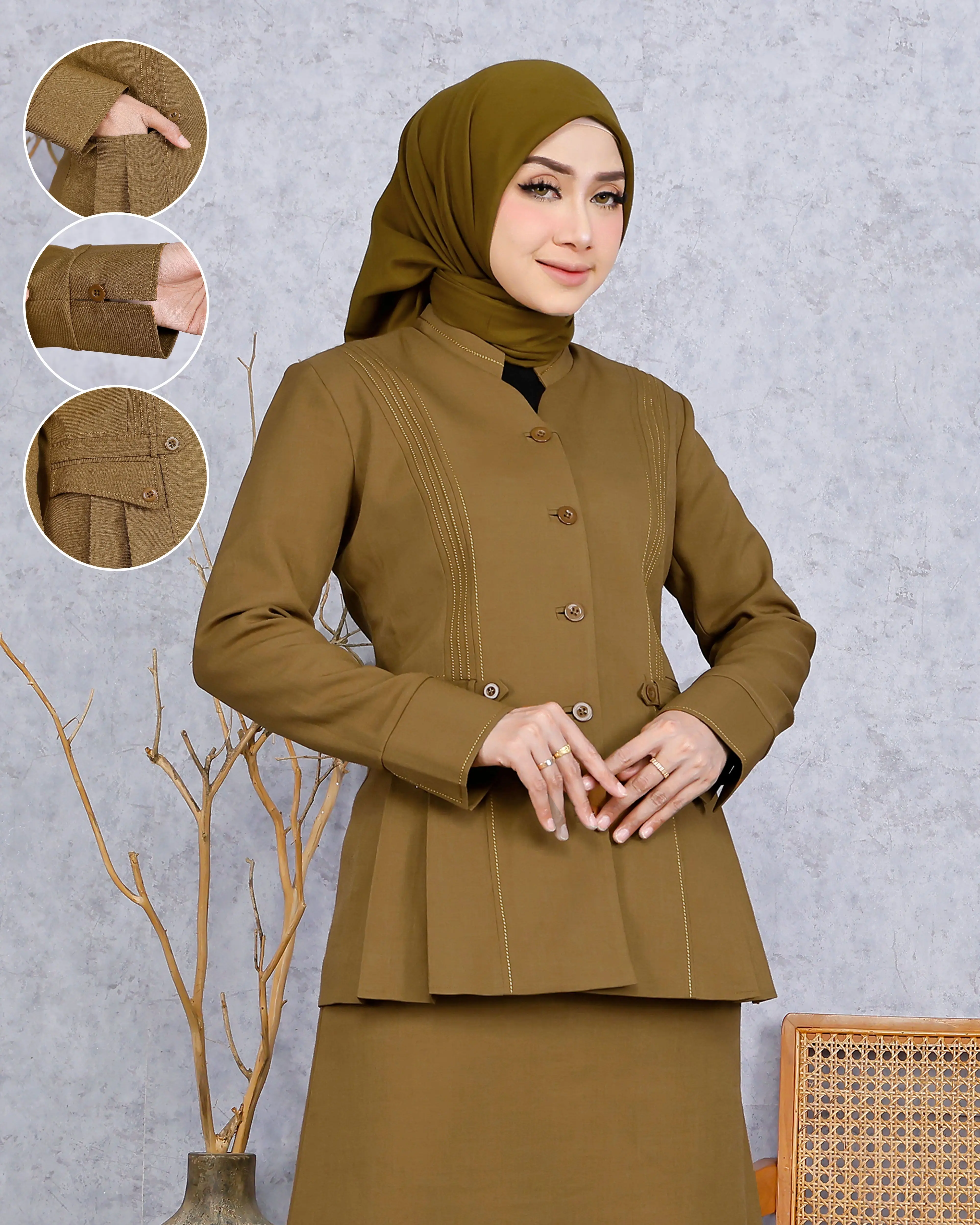 Baju Kerja Dinas Seragam Pemda Sekoder Kantong Wanita Setelan Rok Span/Rok.A/Celana Panjang Poliester Free Hijab