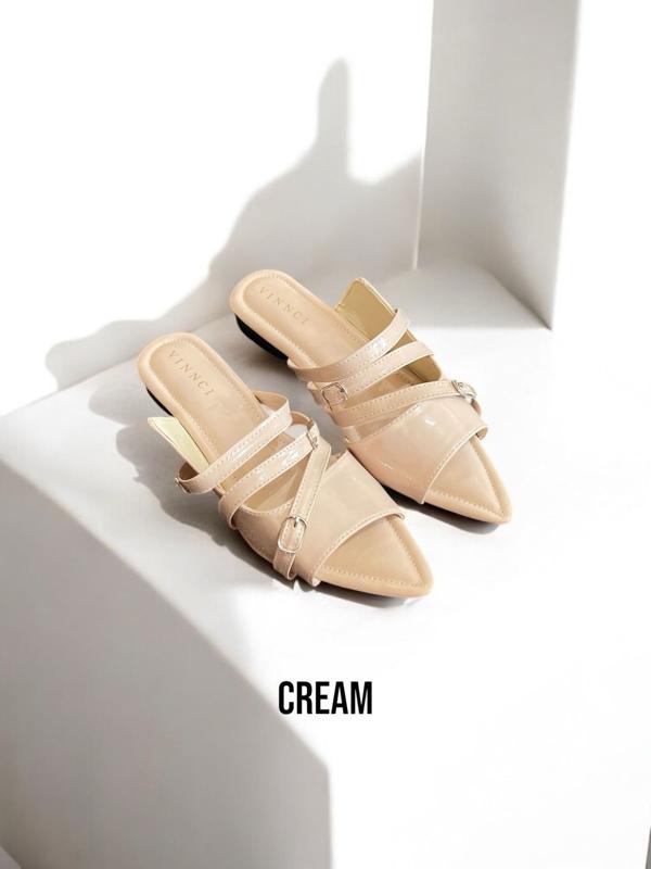 Product Introduction of Nd 020  Sendal Mules Wanita Gasper Kekinian Cream,Black & Burgundy No Box Shoes Selop 8